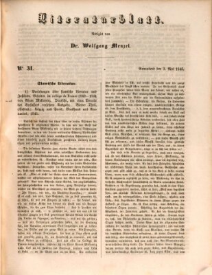 Morgenblatt für gebildete Leser. Literaturblatt (Morgenblatt für gebildete Stände) Samstag 2. Mai 1846