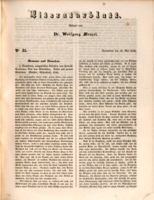 Morgenblatt für gebildete Leser. Literaturblatt (Morgenblatt für gebildete Stände) Samstag 16. Mai 1846