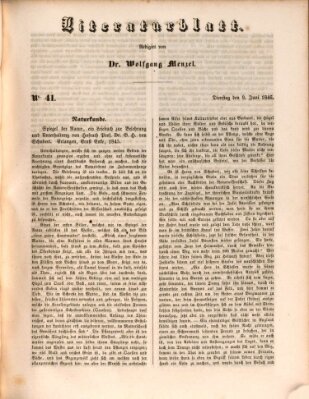 Morgenblatt für gebildete Leser. Literaturblatt (Morgenblatt für gebildete Stände) Dienstag 9. Juni 1846