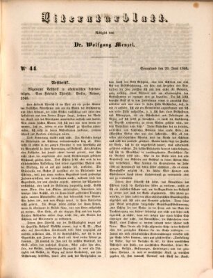 Morgenblatt für gebildete Leser. Literaturblatt (Morgenblatt für gebildete Stände) Samstag 20. Juni 1846