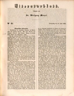 Morgenblatt für gebildete Leser. Literaturblatt (Morgenblatt für gebildete Stände) Donnerstag 25. Juni 1846