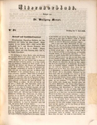 Morgenblatt für gebildete Leser. Literaturblatt (Morgenblatt für gebildete Stände) Dienstag 7. Juli 1846