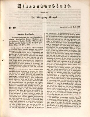 Morgenblatt für gebildete Leser. Literaturblatt (Morgenblatt für gebildete Stände) Samstag 11. Juli 1846