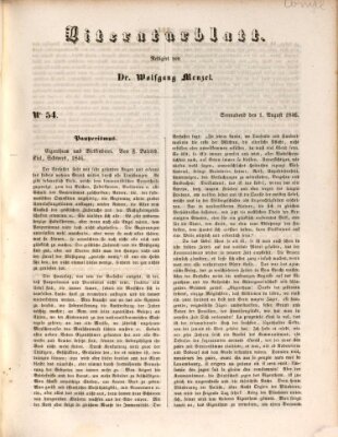 Morgenblatt für gebildete Leser. Literaturblatt (Morgenblatt für gebildete Stände) Samstag 1. August 1846