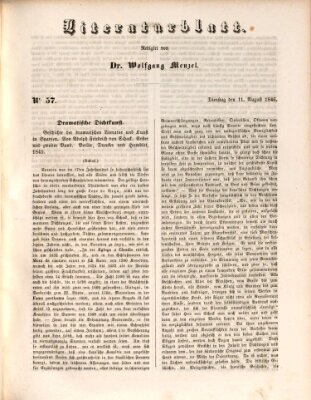 Morgenblatt für gebildete Leser. Literaturblatt (Morgenblatt für gebildete Stände) Dienstag 11. August 1846