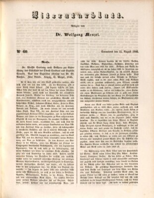 Morgenblatt für gebildete Leser. Literaturblatt (Morgenblatt für gebildete Stände) Samstag 22. August 1846