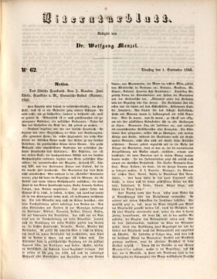 Morgenblatt für gebildete Leser. Literaturblatt (Morgenblatt für gebildete Stände) Dienstag 1. September 1846