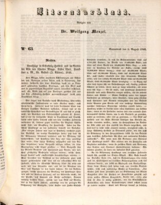 Morgenblatt für gebildete Leser. Literaturblatt (Morgenblatt für gebildete Stände) Samstag 5. September 1846