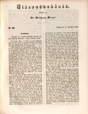 Morgenblatt für gebildete Leser. Literaturblatt (Morgenblatt für gebildete Stände) Dienstag 15. September 1846