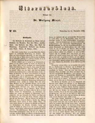 Morgenblatt für gebildete Leser. Literaturblatt (Morgenblatt für gebildete Stände) Donnerstag 24. September 1846