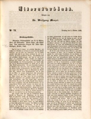 Morgenblatt für gebildete Leser. Literaturblatt (Morgenblatt für gebildete Stände) Dienstag 6. Oktober 1846