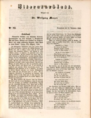 Morgenblatt für gebildete Leser. Literaturblatt (Morgenblatt für gebildete Stände) Samstag 21. November 1846