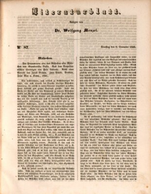 Morgenblatt für gebildete Leser. Literaturblatt (Morgenblatt für gebildete Stände) Dienstag 8. Dezember 1846