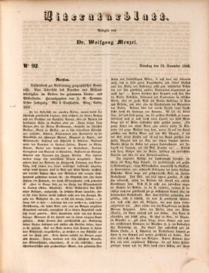 Morgenblatt für gebildete Leser. Literaturblatt (Morgenblatt für gebildete Stände) Dienstag 29. Dezember 1846