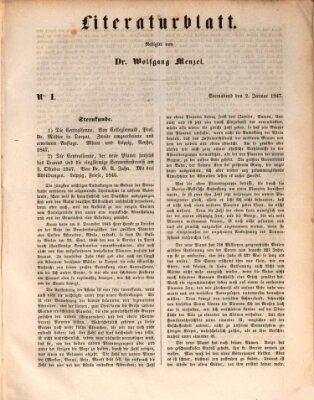 Morgenblatt für gebildete Leser. Literaturblatt (Morgenblatt für gebildete Stände) Samstag 2. Januar 1847