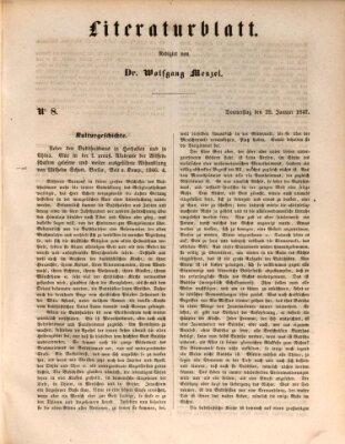 Morgenblatt für gebildete Leser. Literaturblatt (Morgenblatt für gebildete Stände) Donnerstag 28. Januar 1847