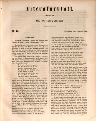 Morgenblatt für gebildete Leser. Literaturblatt (Morgenblatt für gebildete Stände) Samstag 6. Februar 1847