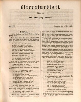 Morgenblatt für gebildete Leser. Literaturblatt (Morgenblatt für gebildete Stände) Samstag 6. März 1847