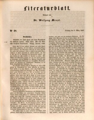 Morgenblatt für gebildete Leser. Literaturblatt (Morgenblatt für gebildete Stände) Dienstag 9. März 1847