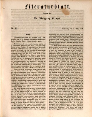 Morgenblatt für gebildete Leser. Literaturblatt (Morgenblatt für gebildete Stände) Donnerstag 25. März 1847