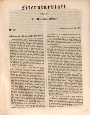 Morgenblatt für gebildete Leser. Literaturblatt (Morgenblatt für gebildete Stände) Samstag 15. Mai 1847