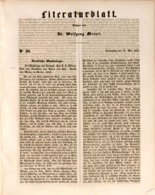 Morgenblatt für gebildete Leser. Literaturblatt (Morgenblatt für gebildete Stände) Donnerstag 27. Mai 1847