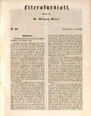 Morgenblatt für gebildete Leser. Literaturblatt (Morgenblatt für gebildete Stände) Samstag 3. Juli 1847