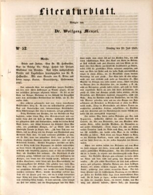 Morgenblatt für gebildete Leser. Literaturblatt (Morgenblatt für gebildete Stände) Dienstag 20. Juli 1847