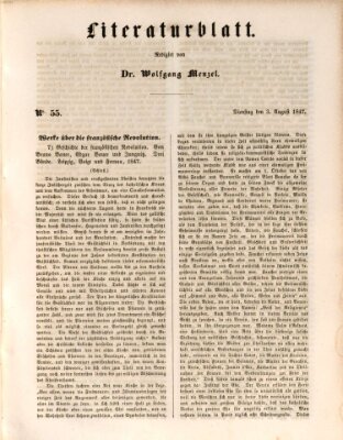 Morgenblatt für gebildete Leser. Literaturblatt (Morgenblatt für gebildete Stände) Dienstag 3. August 1847