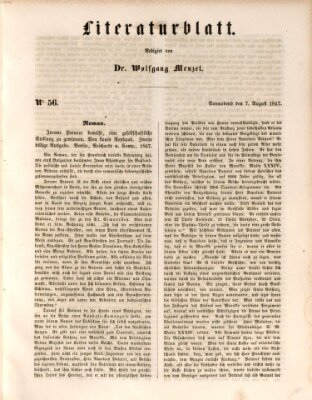 Morgenblatt für gebildete Leser. Literaturblatt (Morgenblatt für gebildete Stände) Samstag 7. August 1847