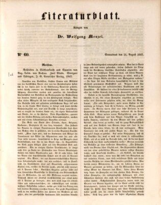 Morgenblatt für gebildete Leser. Literaturblatt (Morgenblatt für gebildete Stände) Samstag 21. August 1847