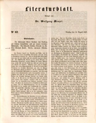 Morgenblatt für gebildete Leser. Literaturblatt (Morgenblatt für gebildete Stände) Dienstag 31. August 1847