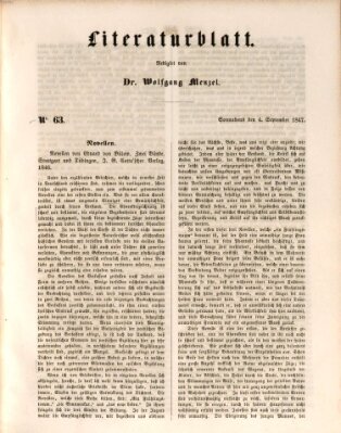 Morgenblatt für gebildete Leser. Literaturblatt (Morgenblatt für gebildete Stände) Samstag 4. September 1847