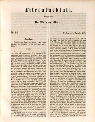 Morgenblatt für gebildete Leser. Literaturblatt (Morgenblatt für gebildete Stände) Dienstag 7. September 1847