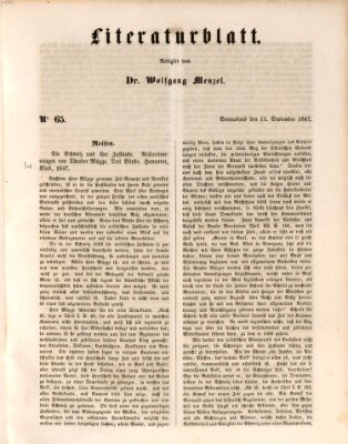 Morgenblatt für gebildete Leser. Literaturblatt (Morgenblatt für gebildete Stände) Samstag 11. September 1847