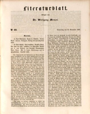Morgenblatt für gebildete Leser. Literaturblatt (Morgenblatt für gebildete Stände) Donnerstag 23. September 1847