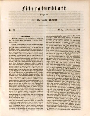 Morgenblatt für gebildete Leser. Literaturblatt (Morgenblatt für gebildete Stände) Dienstag 28. September 1847