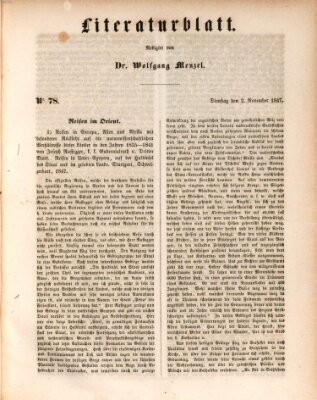 Morgenblatt für gebildete Leser. Literaturblatt (Morgenblatt für gebildete Stände) Dienstag 2. November 1847