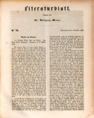 Morgenblatt für gebildete Leser. Literaturblatt (Morgenblatt für gebildete Stände) Samstag 6. November 1847