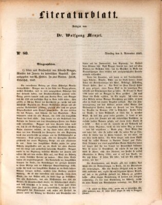 Morgenblatt für gebildete Leser. Literaturblatt (Morgenblatt für gebildete Stände) Dienstag 9. November 1847