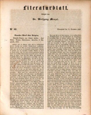 Morgenblatt für gebildete Leser. Literaturblatt (Morgenblatt für gebildete Stände) Samstag 13. November 1847