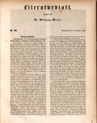 Morgenblatt für gebildete Leser. Literaturblatt (Morgenblatt für gebildete Stände) Samstag 4. Dezember 1847