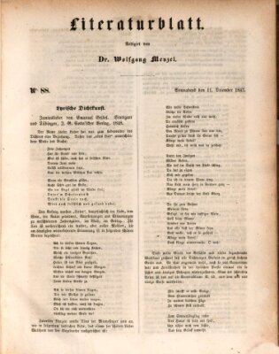 Morgenblatt für gebildete Leser. Literaturblatt (Morgenblatt für gebildete Stände) Samstag 11. Dezember 1847