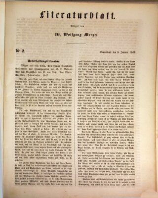 Morgenblatt für gebildete Leser. Literaturblatt (Morgenblatt für gebildete Stände) Samstag 8. Januar 1848