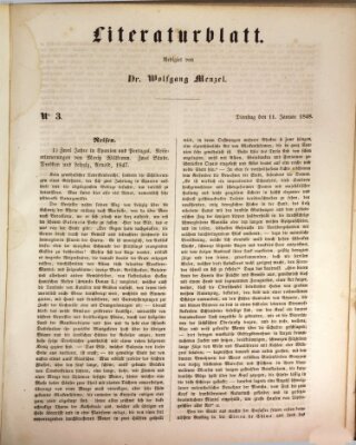 Morgenblatt für gebildete Leser. Literaturblatt (Morgenblatt für gebildete Stände) Dienstag 11. Januar 1848