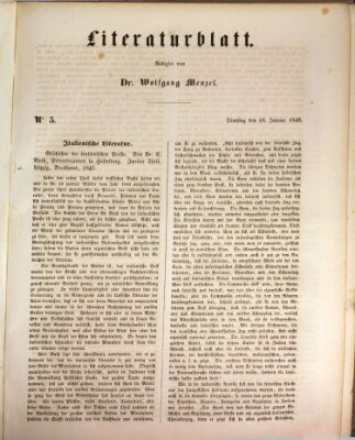 Morgenblatt für gebildete Leser. Literaturblatt (Morgenblatt für gebildete Stände) Dienstag 18. Januar 1848