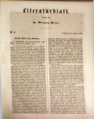 Morgenblatt für gebildete Leser. Literaturblatt (Morgenblatt für gebildete Stände) Dienstag 1. Februar 1848