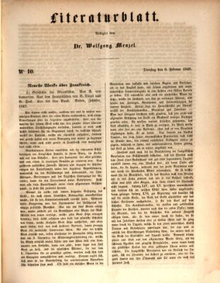 Morgenblatt für gebildete Leser. Literaturblatt (Morgenblatt für gebildete Stände) Dienstag 8. Februar 1848