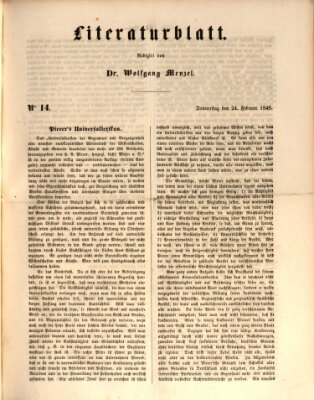 Morgenblatt für gebildete Leser. Literaturblatt (Morgenblatt für gebildete Stände) Donnerstag 24. Februar 1848