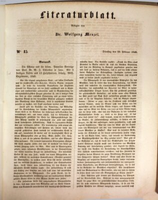 Morgenblatt für gebildete Leser. Literaturblatt (Morgenblatt für gebildete Stände) Dienstag 29. Februar 1848